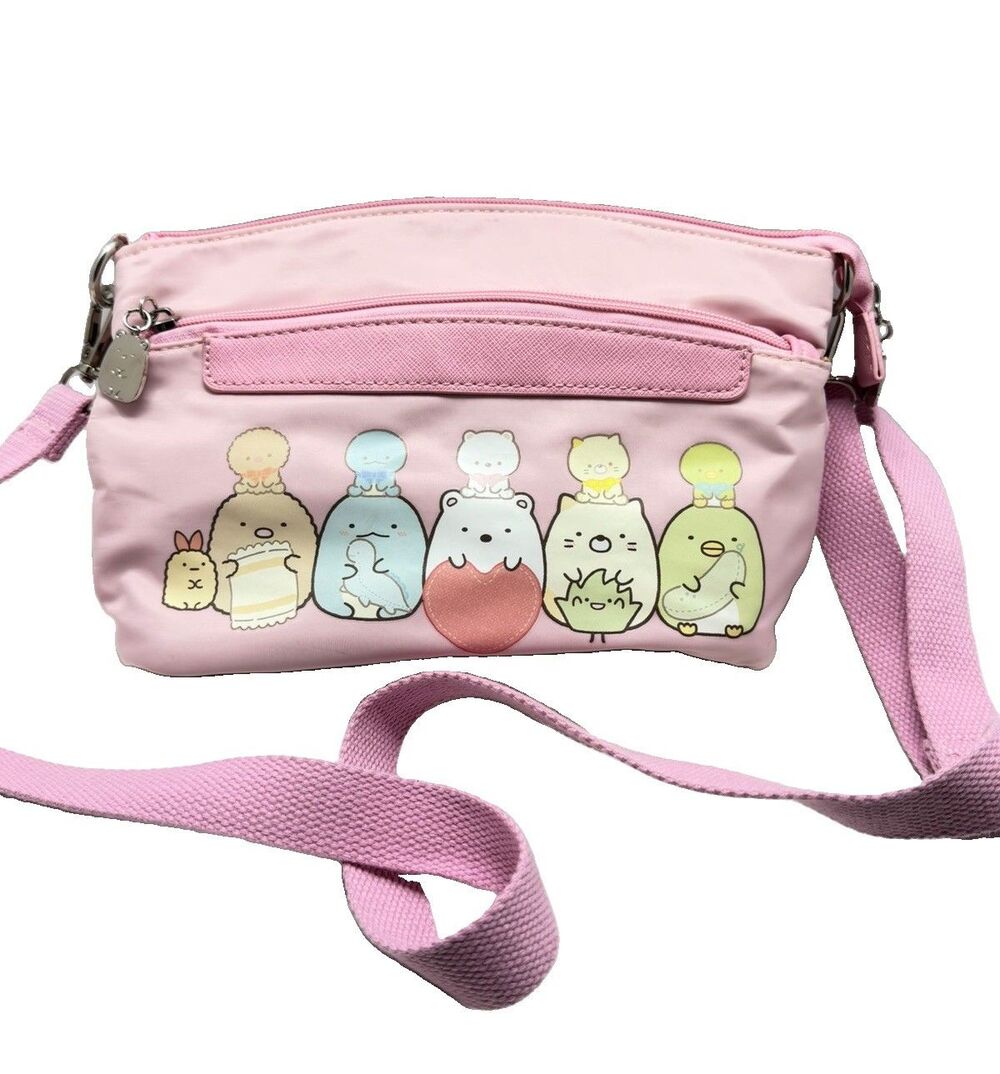 Sumikko Gurashi San-X Crossbody / Shoulder Bag Pink Multi Zippered Compartments